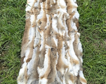 Natural Patchwork Rabbit Fur, Genuine Rabbit Plate, Soft -Fluffy Fur Sheet, Brown Rabbit Fur, Rustic Animal Fur, Rabbit Fur Sheet for Crafts