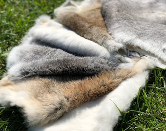 LIMITED EDITION High Quality Ethically Sourced Rabbit Fur Unpainted Genuine Color Brown White Gray Rabbit Fur Tanned Leather Skin Bunny Hide