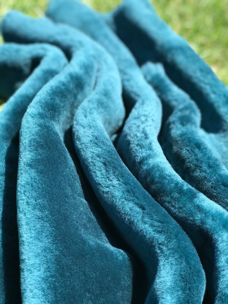 Turquoise Color Sheepskin, Throw Sheepskin, Carpet for Floor, Genuine Merino Sheepskin, Natural Soft Animal Hide, Sheep Wool, Rare Fur Color image 2