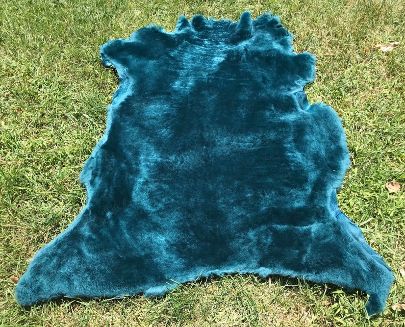 Turquoise Color Sheepskin, Throw Sheepskin, Carpet for Floor, Genuine Merino Sheepskin, Natural Soft Animal Hide, Sheep Wool, Rare Fur Color image 3