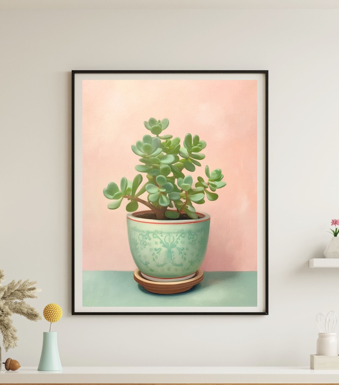 Digital Jade Plant Print, Jade Plant Painting, Printable Flower Pot ...