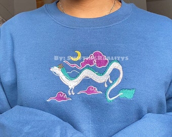 A Dragons Moonlit Night -  Embroidered Dragon, Cute, kawaii, otaku Sweatshirt Crewneck