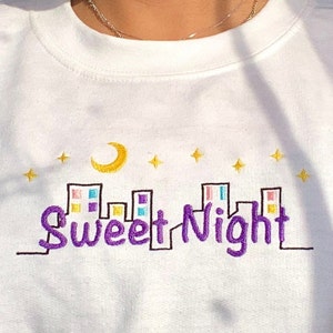 Sweet Night Lofi City bordado cuello redondo - Fantasy Cute kawaii otaku kpop sudadera