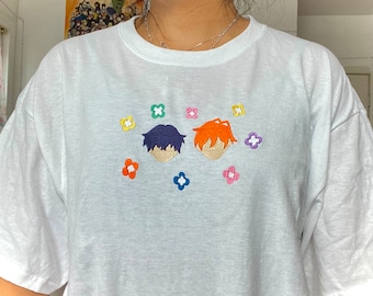 T-Shirt Chibi Flower Boys Bl Embroidered T-Shirt - cute kawaii bl otaku T-shirt