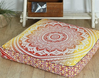 New 35" Square Floor Pillow Cover Floral Mandala Cushion Covers Cushion Cover 
