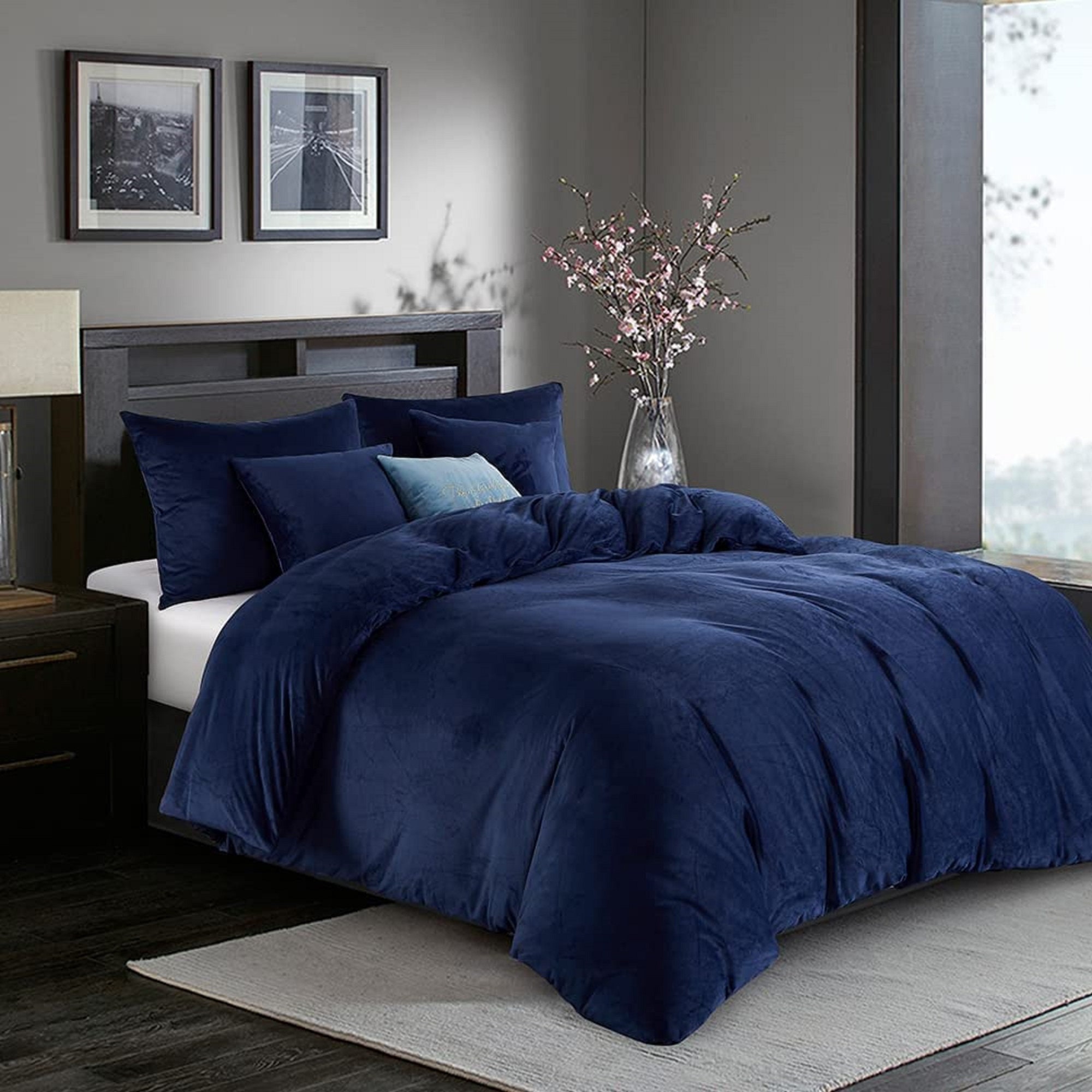 Navy Blue Velvet Flannel Bedding Duvet 