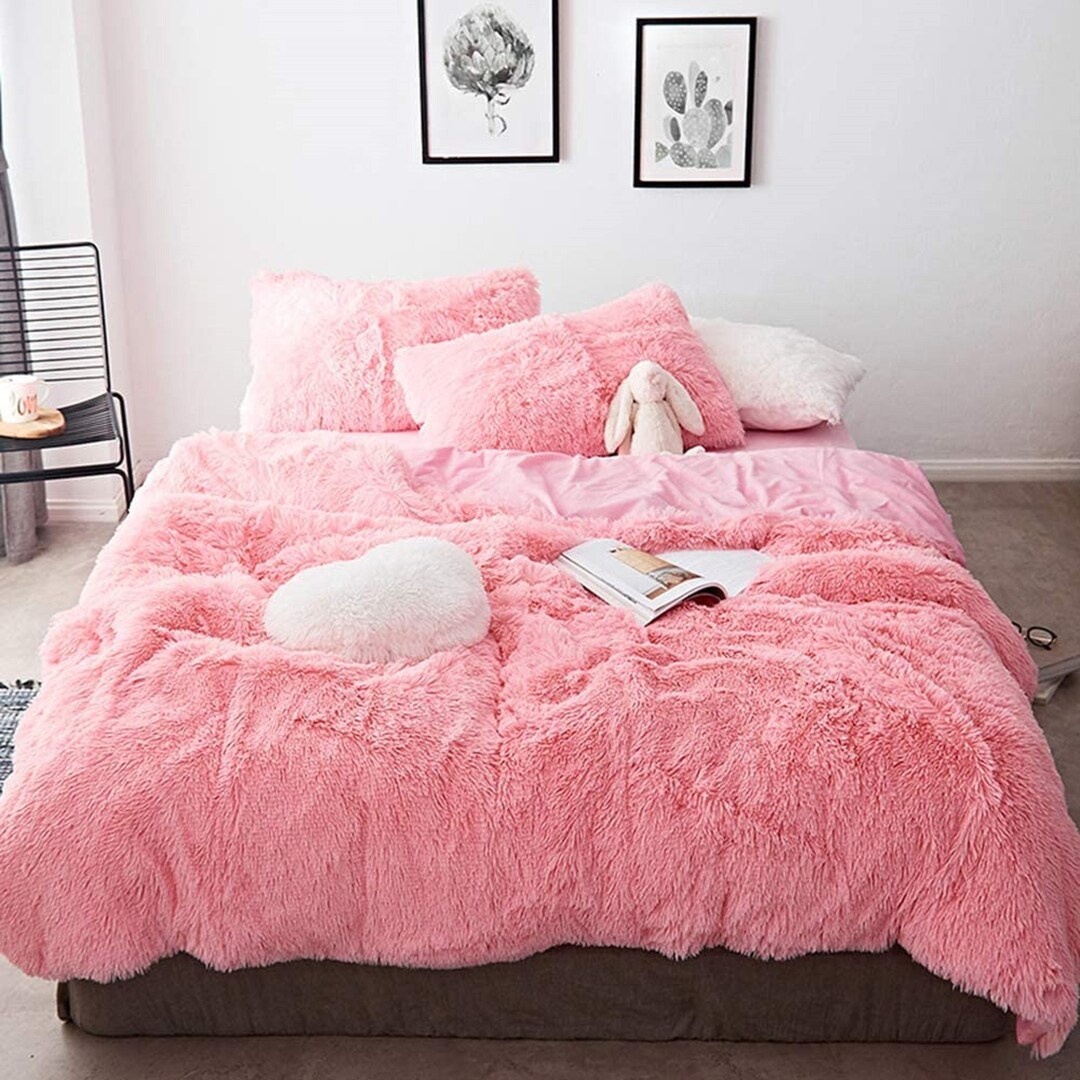 Fluffy Fur Bedding Set Twin/queen/duvet Cover 2x Pillowcase Etsy