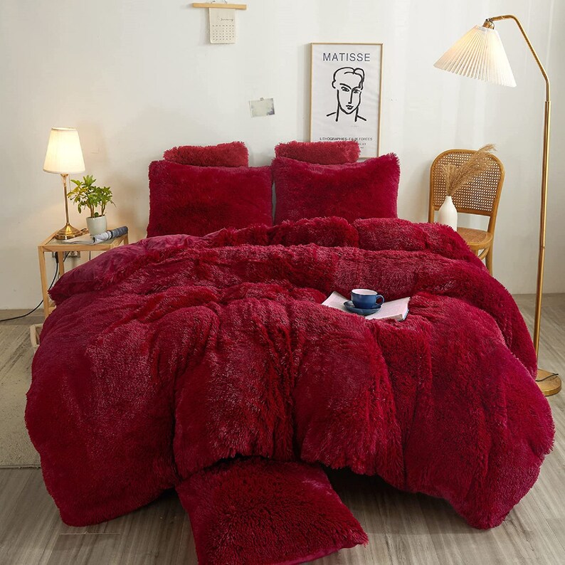 Luxurious Faux Fur Duvet Cover in 10 Colors Bedding Set Queen Etsy