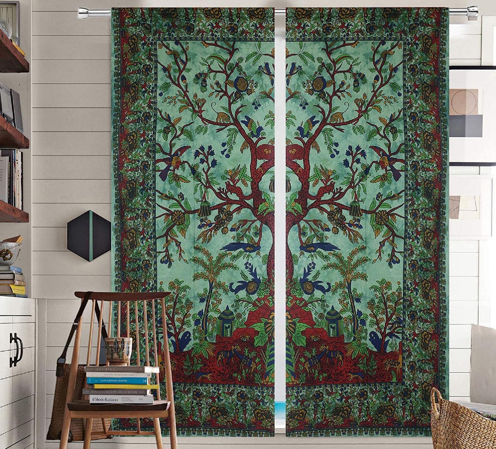 Curtains Tree of Life Print Multi Door Curtain Cotton Window Etsy
