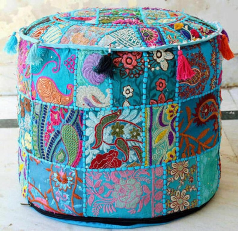 Ottoman Pouf Cover Handmade Hand Embroidered Footstool Pouf Etsy