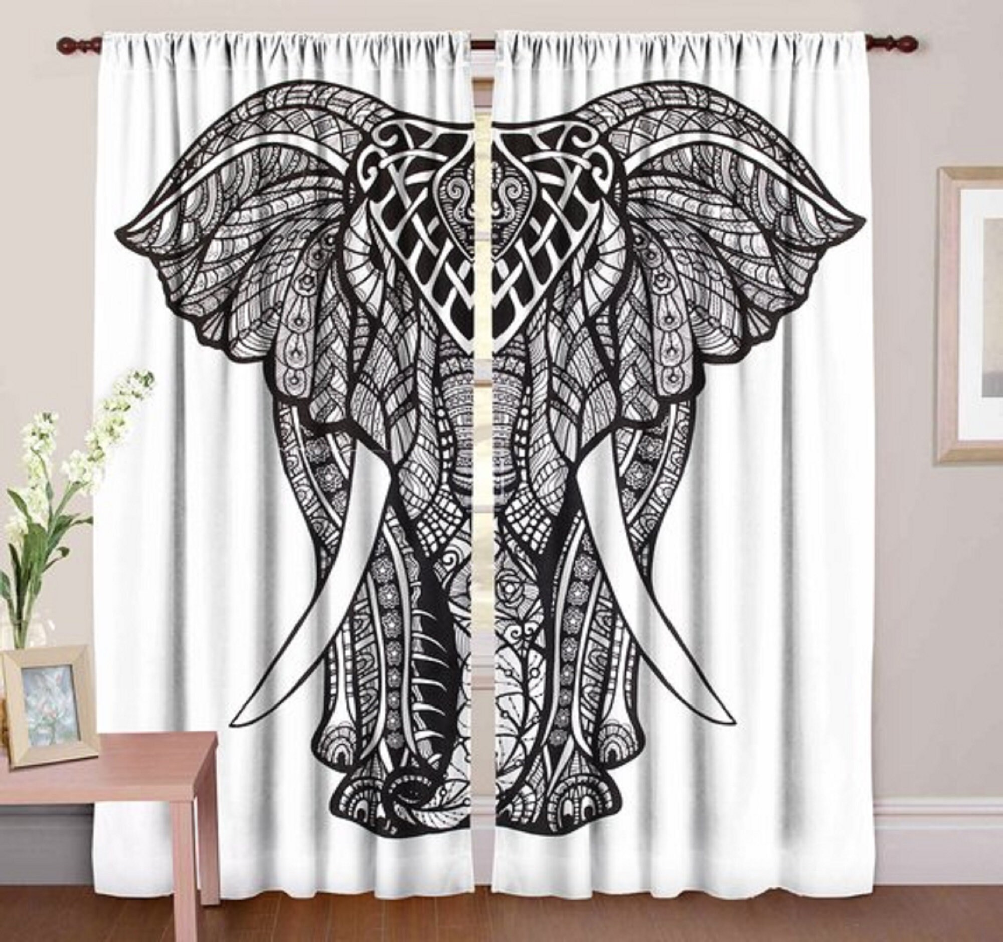 Elephant Curtain Mandala Cotton Curtains Wall Decor Drapes Etsy Australia