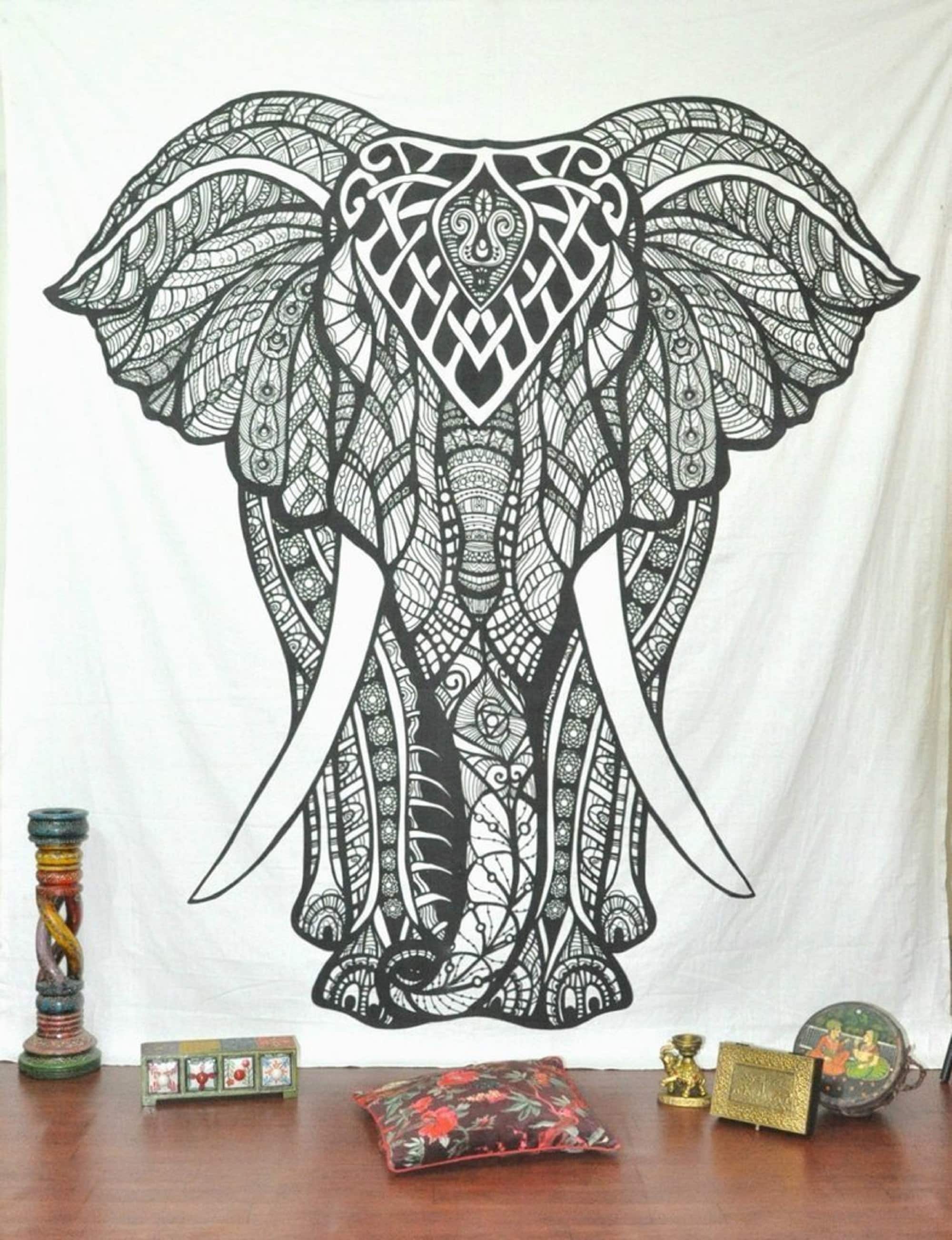 Elephant Tapestry Mandala Tapestry Indian Cotton Wall Hanging Etsy