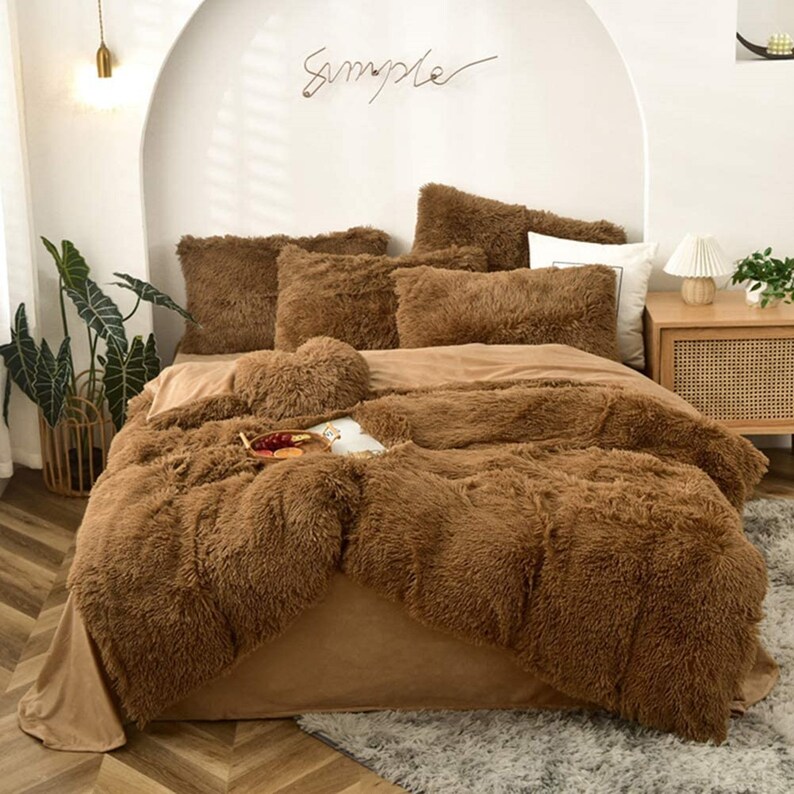 3 Piece Faux Fur Duvet Cover Set Boho Bedding Queen King Etsy