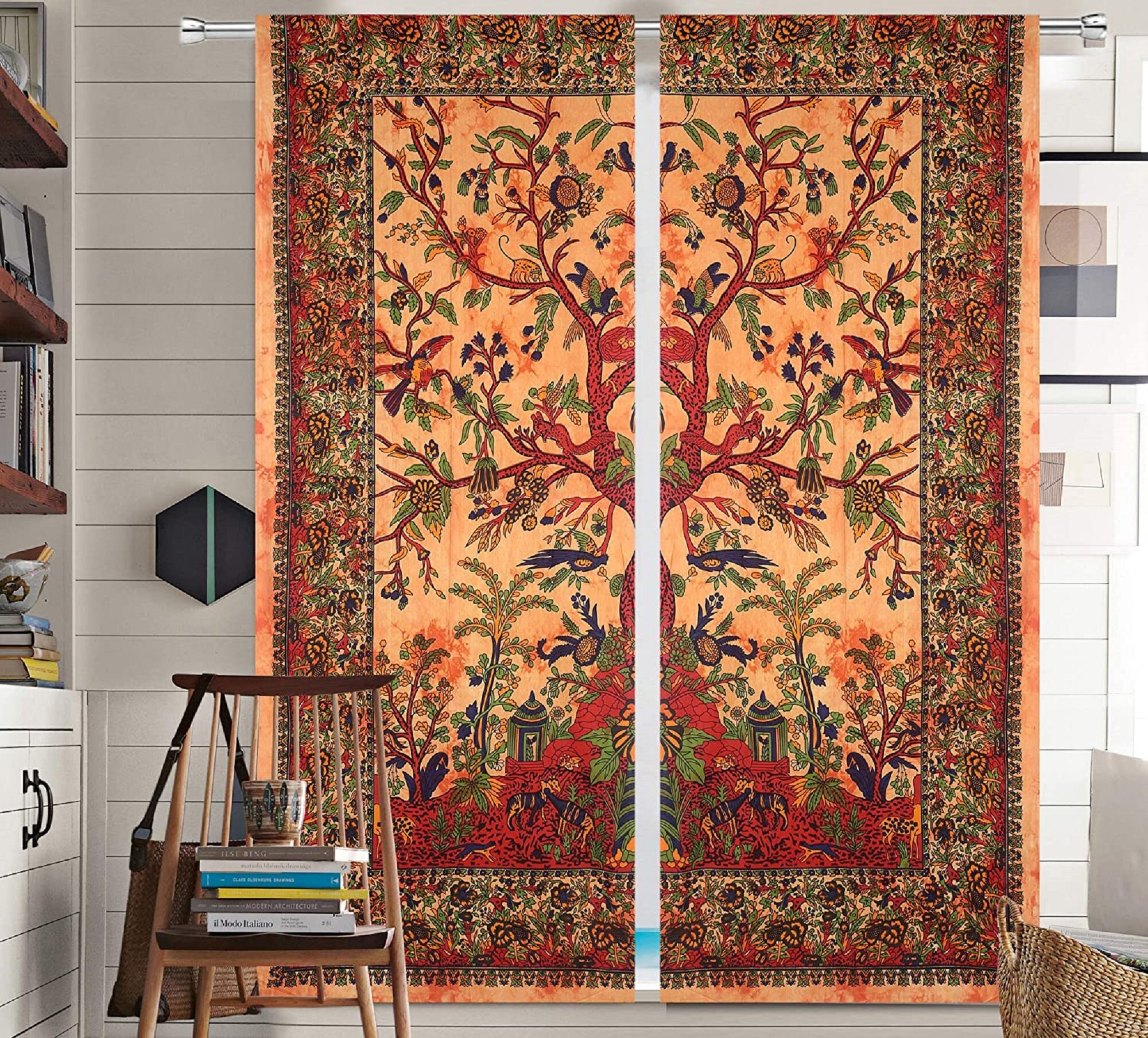 Curtains Tree of Life Print Multi Door Curtain Cotton Window Etsy