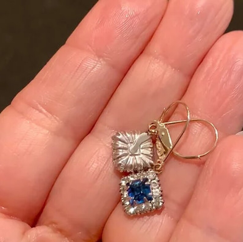 Square Drop Earrings For Women Halo Earrings 1 Ct Art Deco Silver /& Sparkling Blue Earrings 14KT White Gold Finish Anniversary Gift