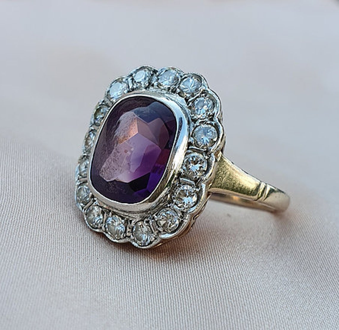 4 Ct Art Deco Oval Ring Antique Vintage Royal Purple Amethyst | Etsy