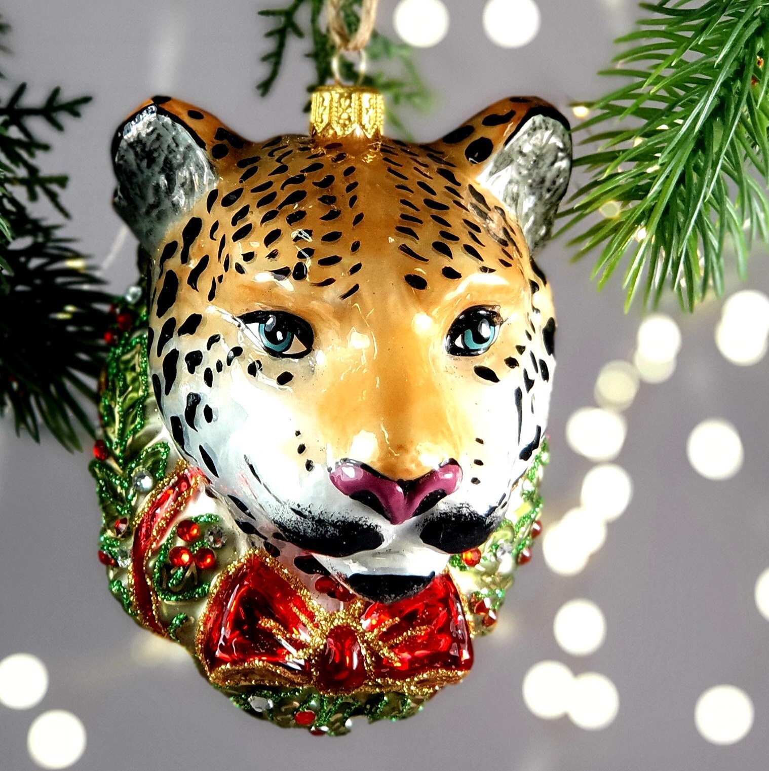 Magic Christmas Ornaments Head of Leopard With Wreath and - Etsy