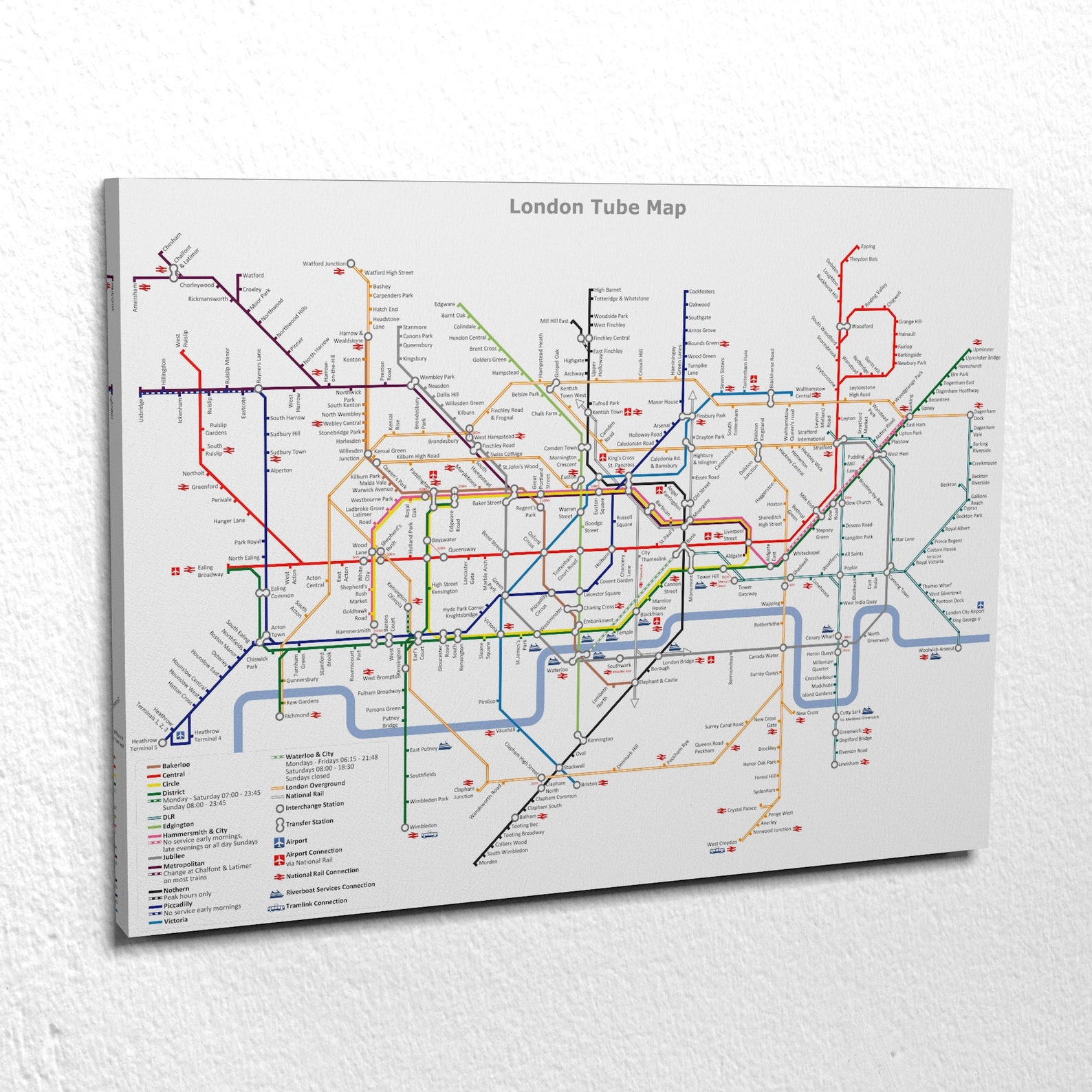 London UK Underground Map Canvas Wall Art Print Etsy