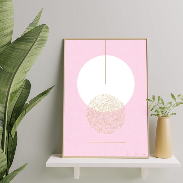 Oriental painting,Instant Download, Wall Art,Interior accessories, Printable, illustration,gift, housewarming,pink,Lovely space