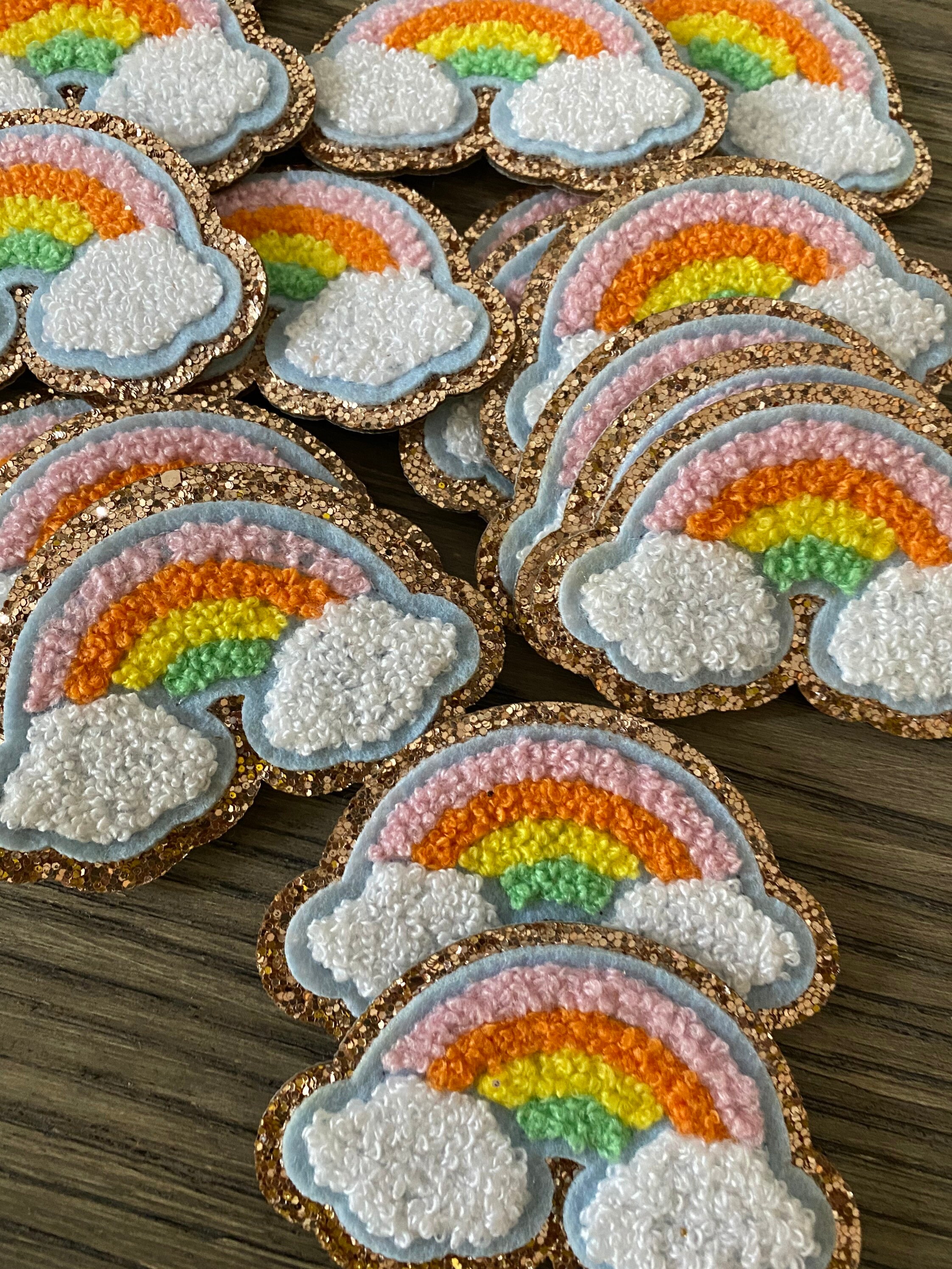 Iron on rainbow chenille patch- iron on glitter rainbow patch