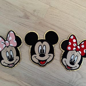 5.5 inch glitter embroidered Mickey iron on patch- embroidered Minnie Mouse patch- embroidered Disney patch- Minnie Mouse iron on patch
