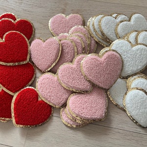 IRON ON Chenille heart glitter patch- chenille heart patch- valentine patch- heart patch
