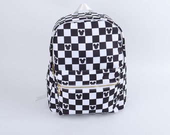 Ready to ship Classic checkerboard Mickey Mouse printed backpack- classic checkerboard Mickey Fanny