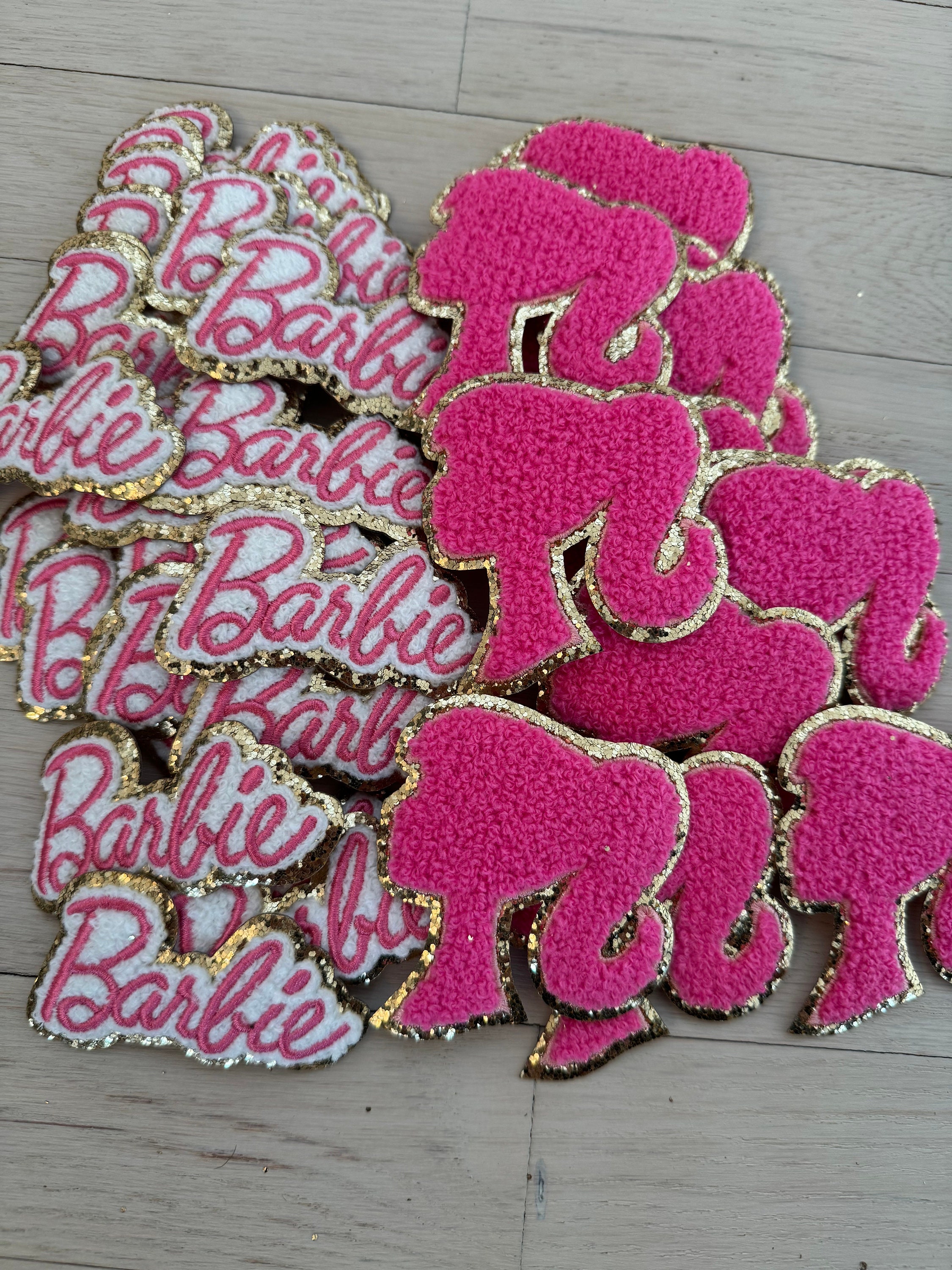 IRON ON Barbie Patch- Barbie Sillouette Patch- Barbie Chenille Glitter ...