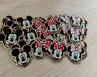 3.5 inch Glitter Minnie Mouse iron on patch- glitter Mickey Mouse iron on patch- embroidered Disney patch-