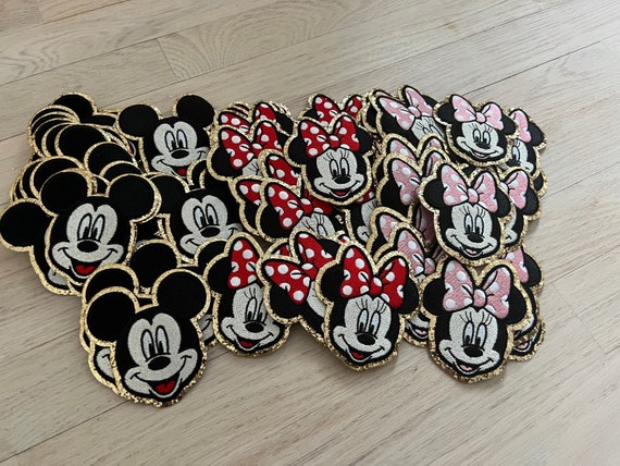 3.5 Inch Glitter Minnie Mouse Iron on Patch Glitter Mickey Mouse Iron on Patch  Embroidered Disney Patch 