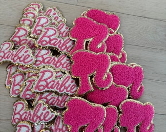 IRON ON barbie patch- Barbie Sillouette patch- barbie chenille glitter patch- barbie chenille patch