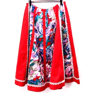 Vintage Handmade Cottage Core Skirt Size L/XL Floral Lace Polka Dot Reversible image 1