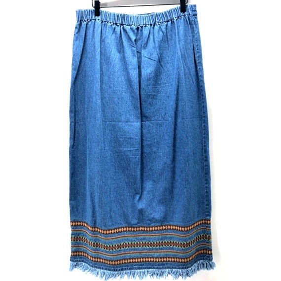 Vintage Denim & Co Denim Skirt Large Western Faux… - image 2