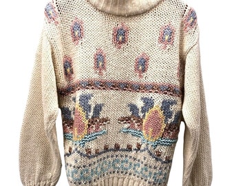 Vintage Cottage Core pull tricoté à la main gros pull Pastel Fair Isle Medium