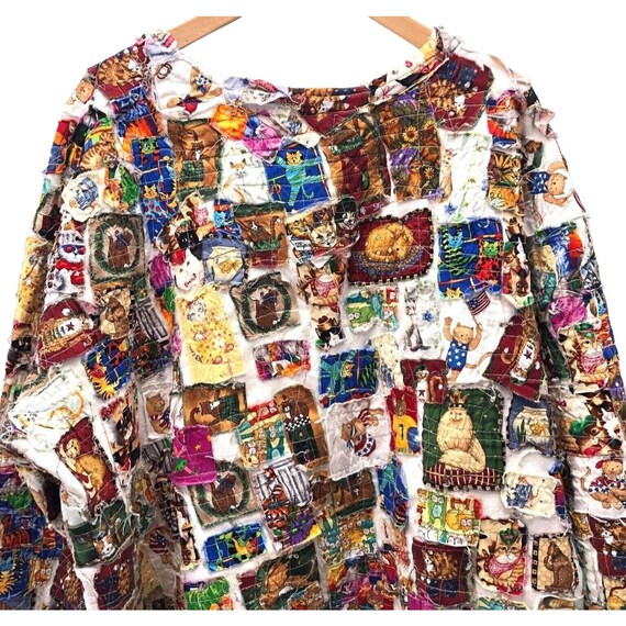 Vintage CRAZY QUILT Patchwork Top Sweatshirt Cats… - image 4