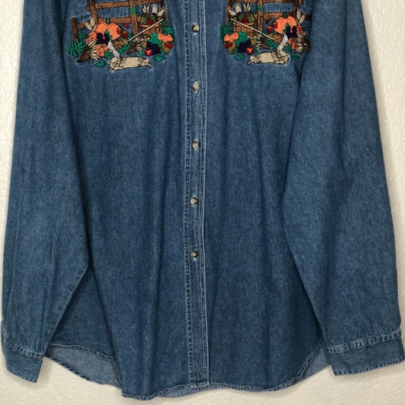 Vintage Denim Cottage Core Embroidered Shirt Blou… - image 4