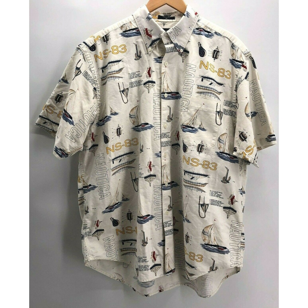 Buy Vintage Nautica Men Shirt All Over Print Graphic Sailing Boat Button  USA Size XL Online in India 