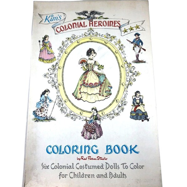 Vintage Kims Colonial Heroines Coloring Book Red Farm 18 1/2" x 12" Unused w/Box
