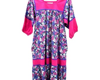 Vintage Krist Gudnason Day Dress Small Floral Pink Purple Pockets Grandma