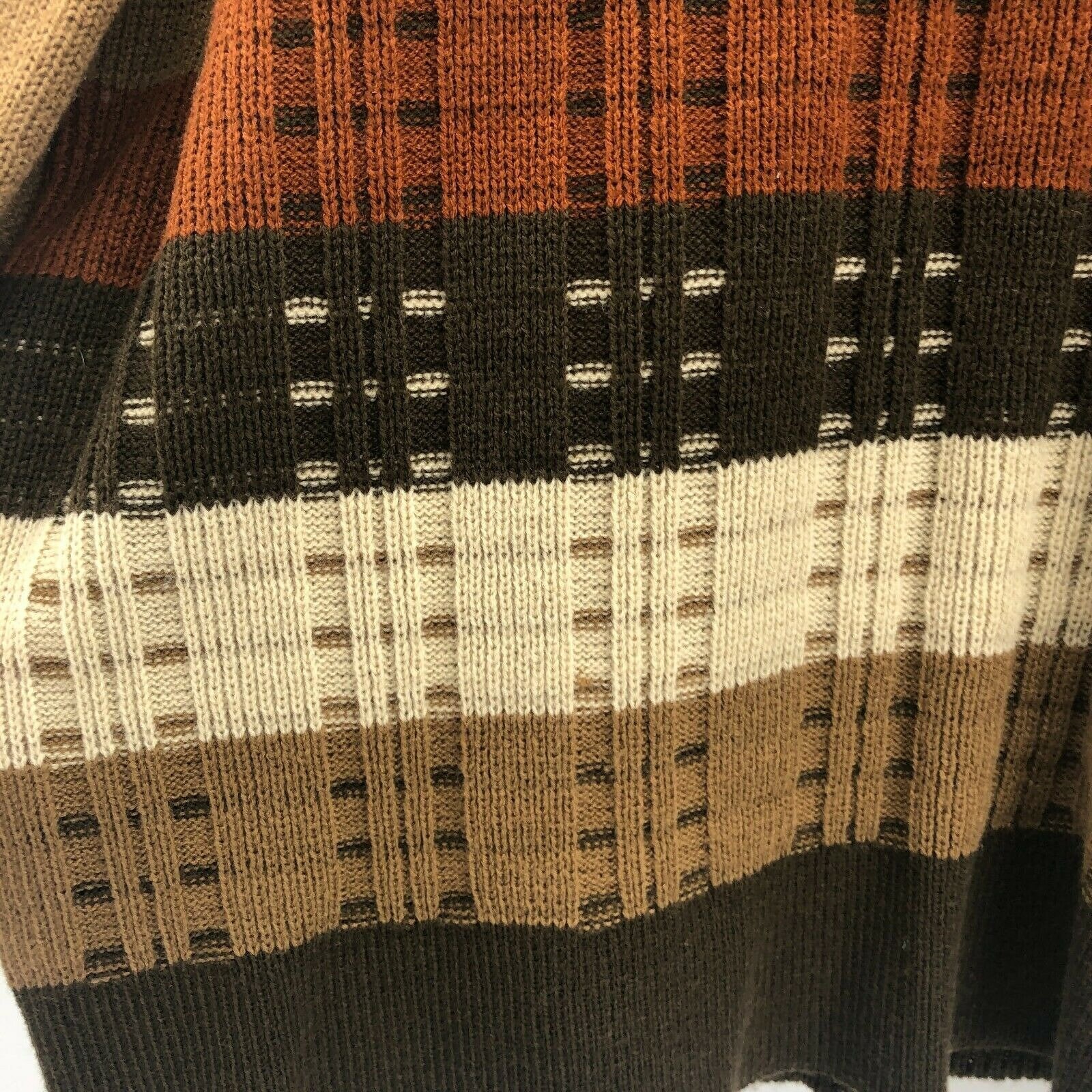 Vintage Alfie California Sweater V Neck Brown Textured Stripe Knit Retro Size XL