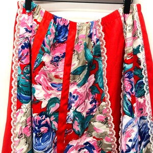 Vintage Handmade Cottage Core Skirt Size L/XL Floral Lace Polka Dot Reversible image 10