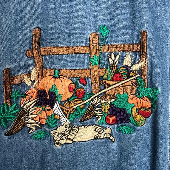 Vintage Denim Cottage Core Embroidered Shirt Blou… - image 7