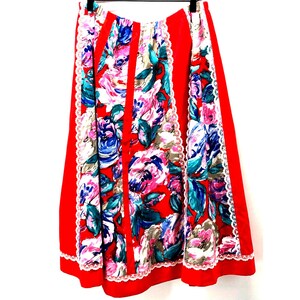 Vintage Handmade Cottage Core Skirt Size L/XL Floral Lace Polka Dot Reversible image 2
