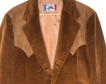 Blazer vintage des années 70 Brad Whitney Western Cowboy en velours côtelé marron Taille 48L ?