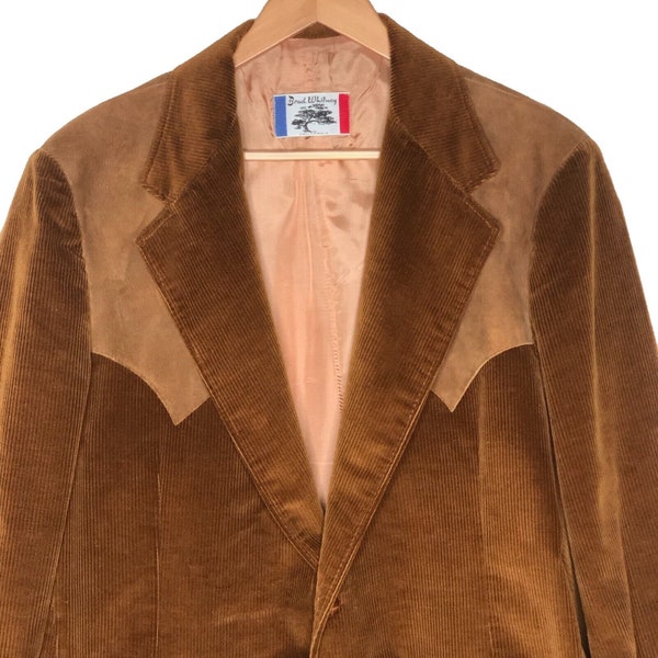 Blazer vintage des années 70 Brad Whitney Western Cowboy en velours côtelé marron Taille 48L ?