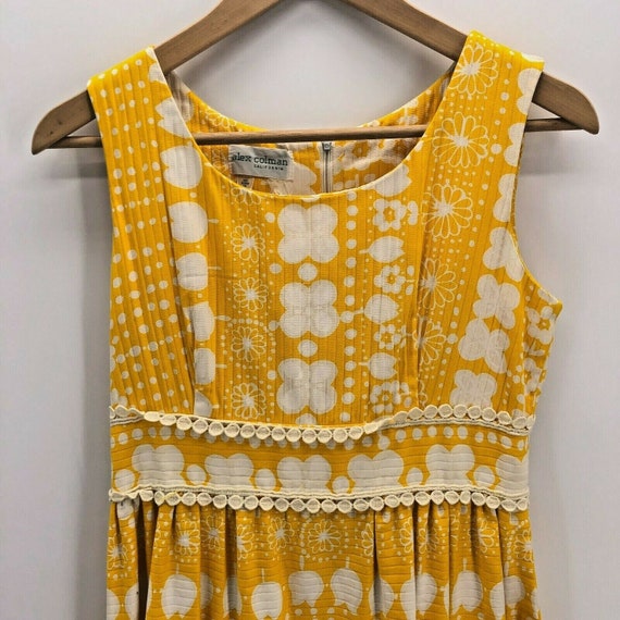 Vintage 70s Alex Coleman Maxi Dress Yellow White … - image 3