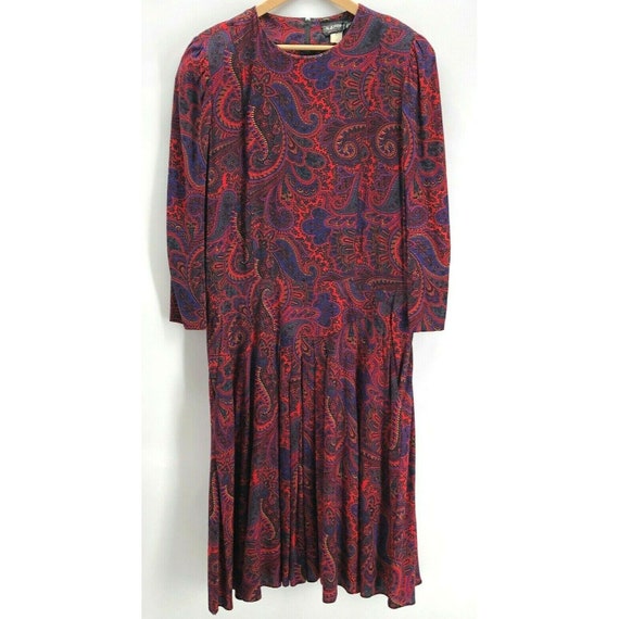 Vintage SL Fashions Dress Midi Paisley Drop Waist… - image 1