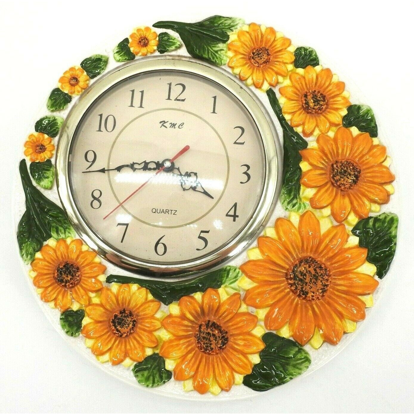 mysticall Wall Clock,30cm Rural Wind Sunflower Wall Clock,Vintage Large Wall Clock for Home Office Classroom 