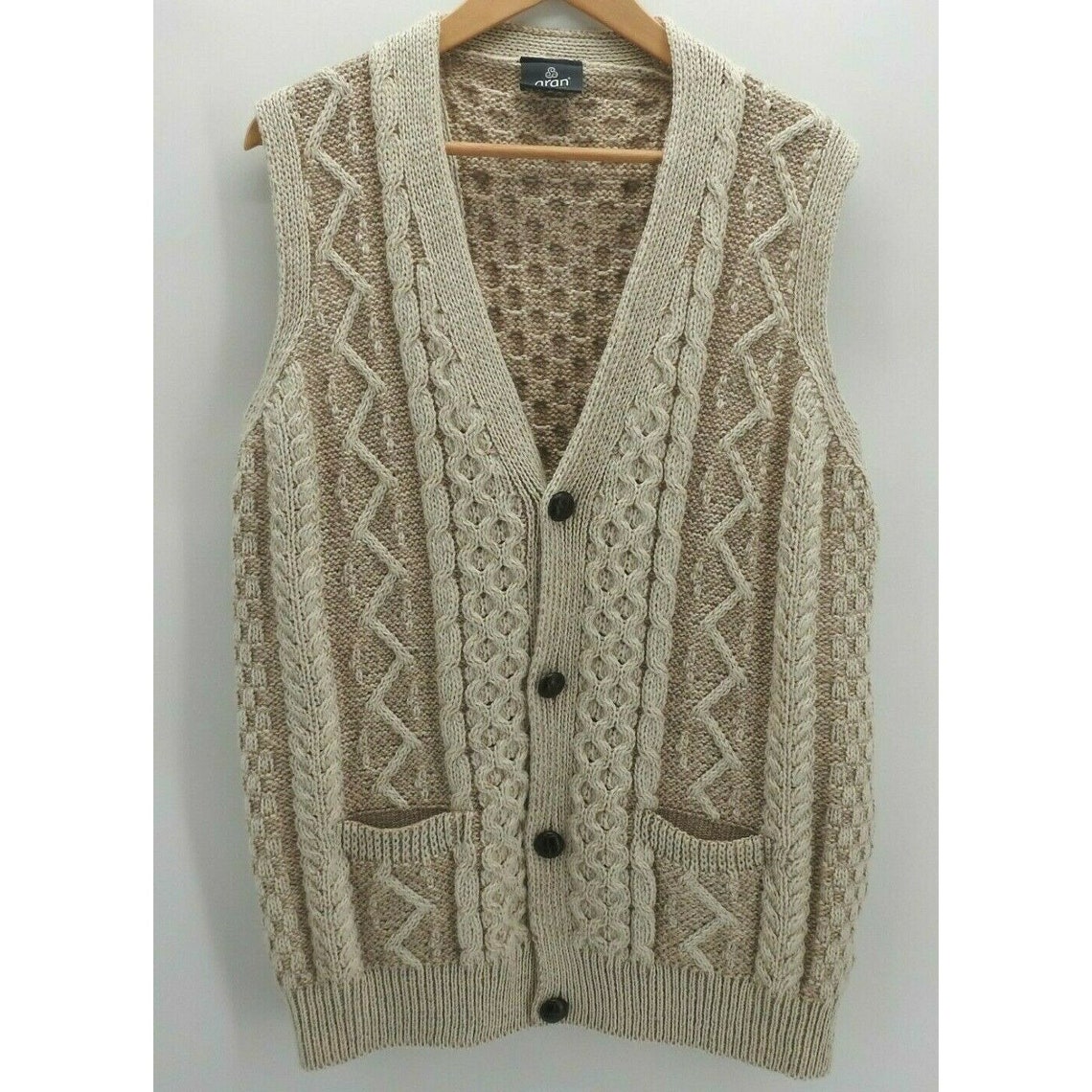 Vintage Aran Men's Vest Sweater Cable Knit Wool Button | Etsy