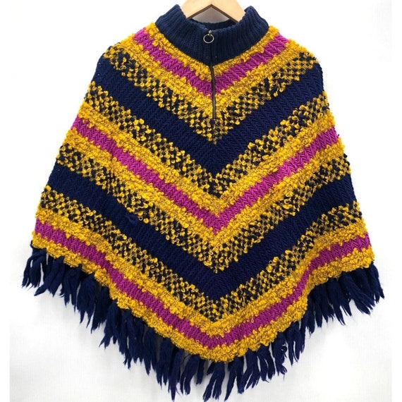 Vintage 70s Jack Winter Poncho Crochet 1/4 Zip St… - image 1